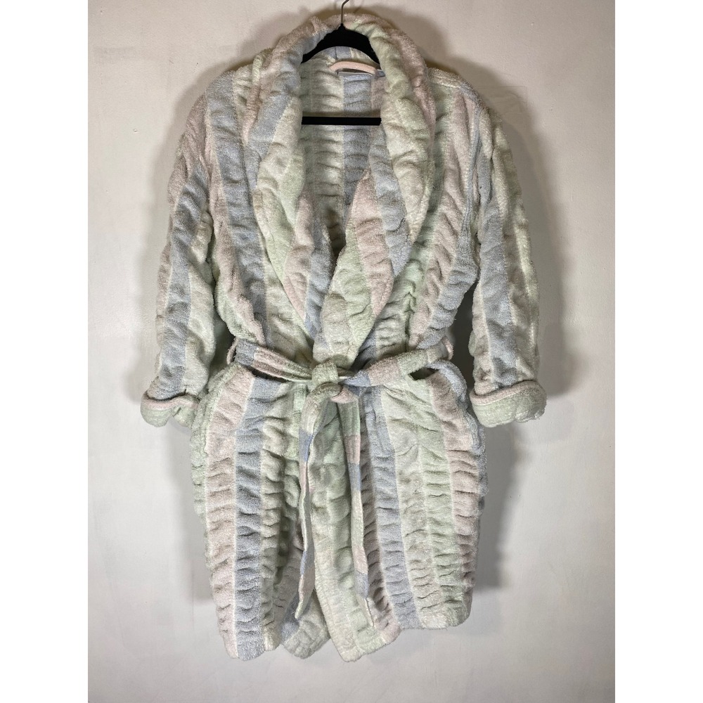 Delicates Spa Plush Terry Robe Pastel Stripe Belted Cozy Cottagecore Loungewear